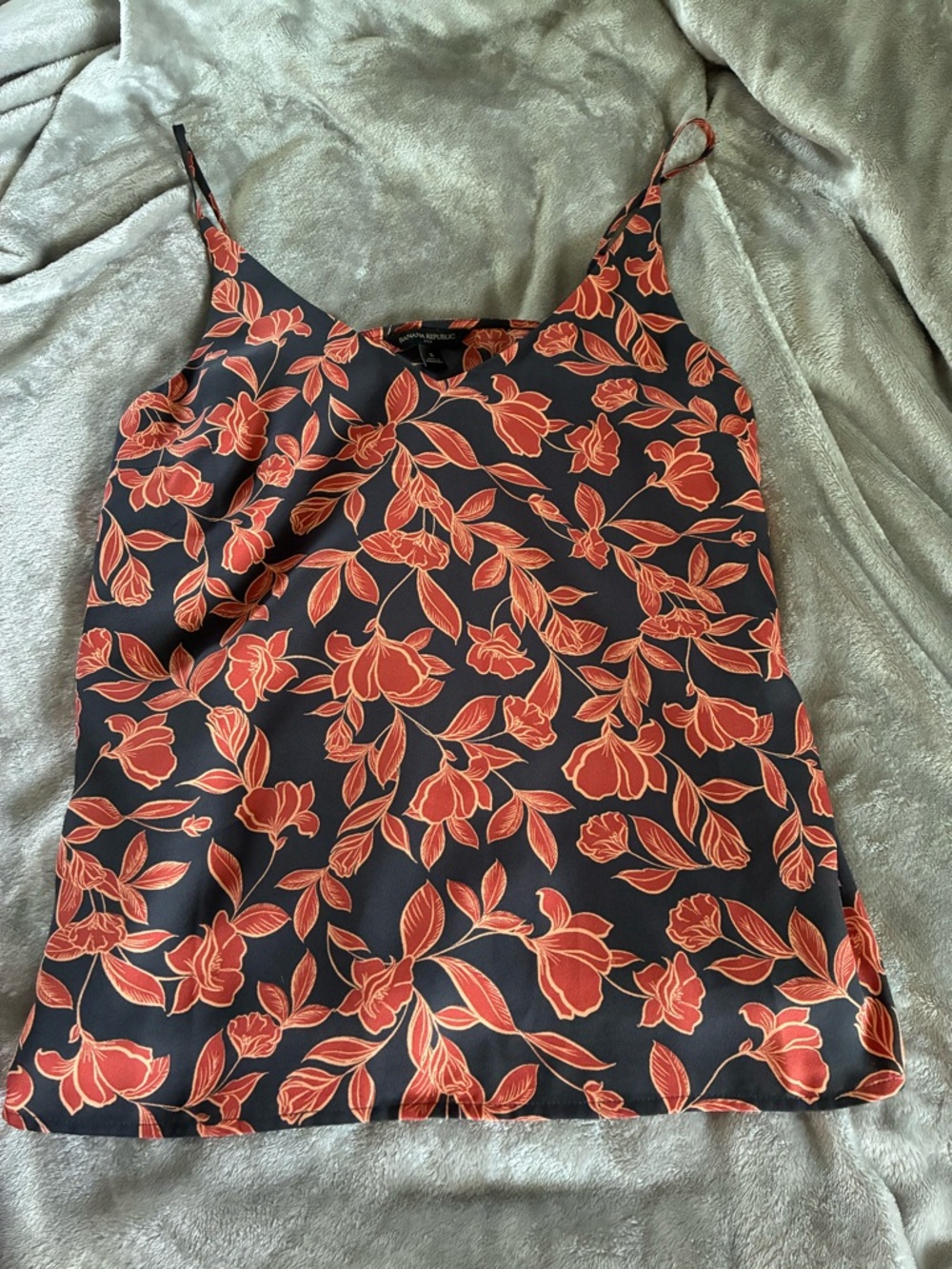 Banana Republic Black Tank with Coral Floral Print